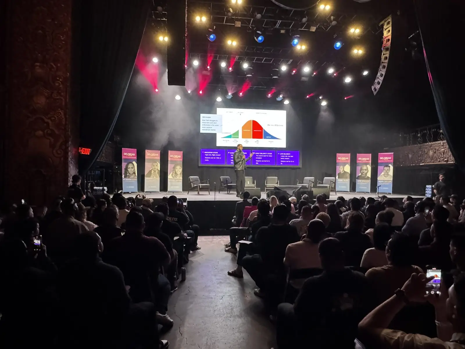 A full theatre watching the main stage at a previous event